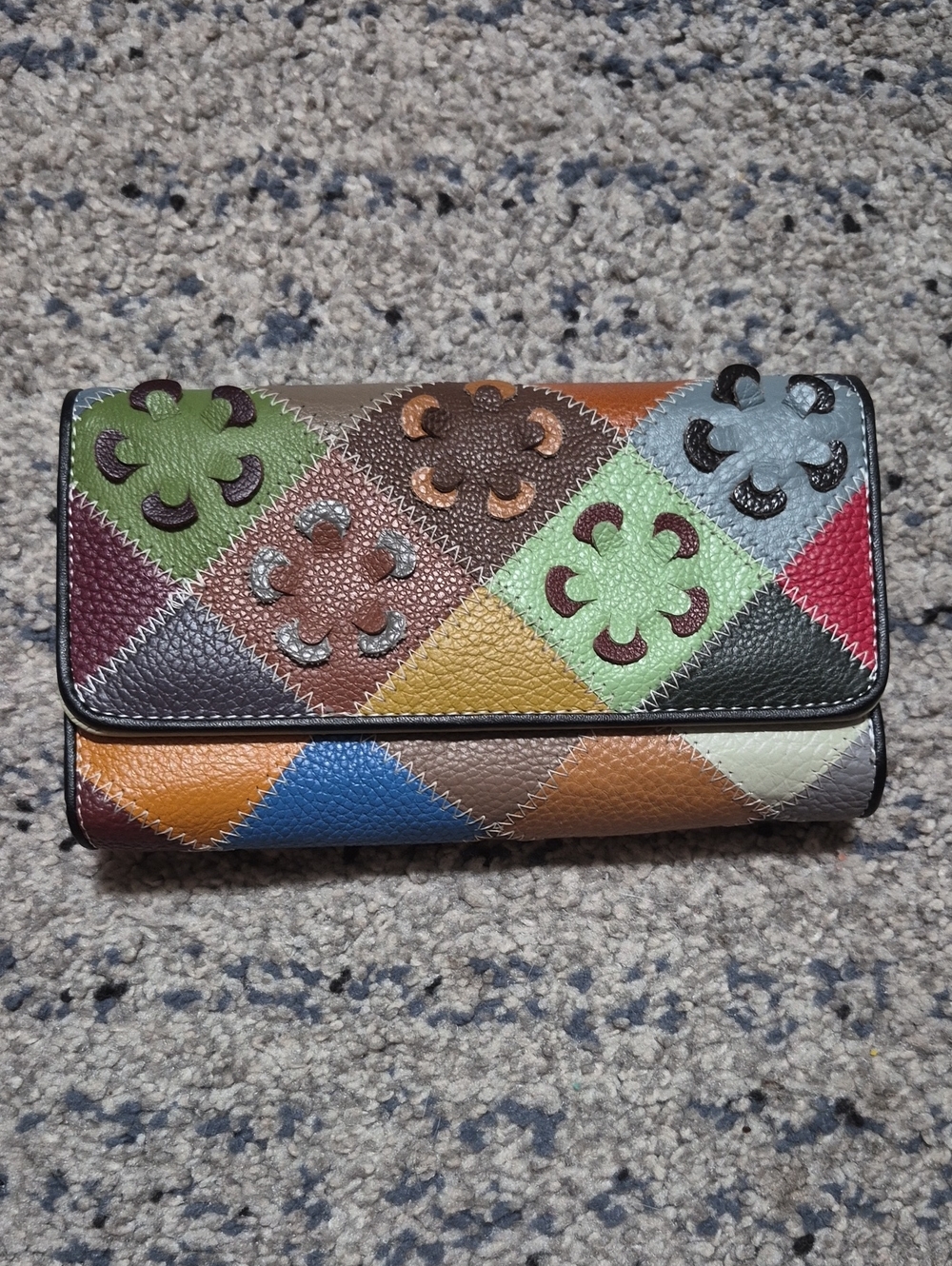 Multi-Color Patchwork Pleather Wallet Clutch